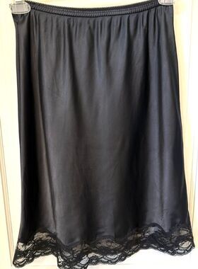 Vtg Barbizon Black Half Slip Skirt M Satin Lace Hem Elastic Goth Dark Romantic